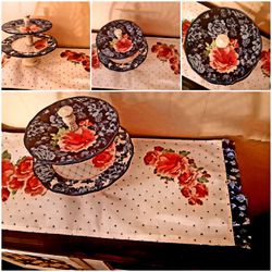 table runner and cake stand