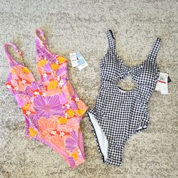 NWT Juniors Roxy Tropical Plunge Salt Cove Gingham Bathing Suit Sz XS Lot Of 2