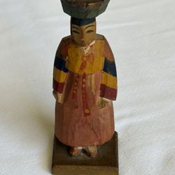 vintage Korean hand-carved wooden folk art figurine