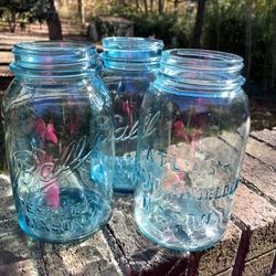 3 quart size antique mason jars