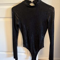 Black Sequin Long Sleeve Bodysuit