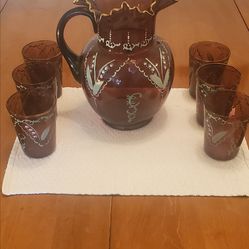1920's Fenton Amethyst 7pc Pitcher Set