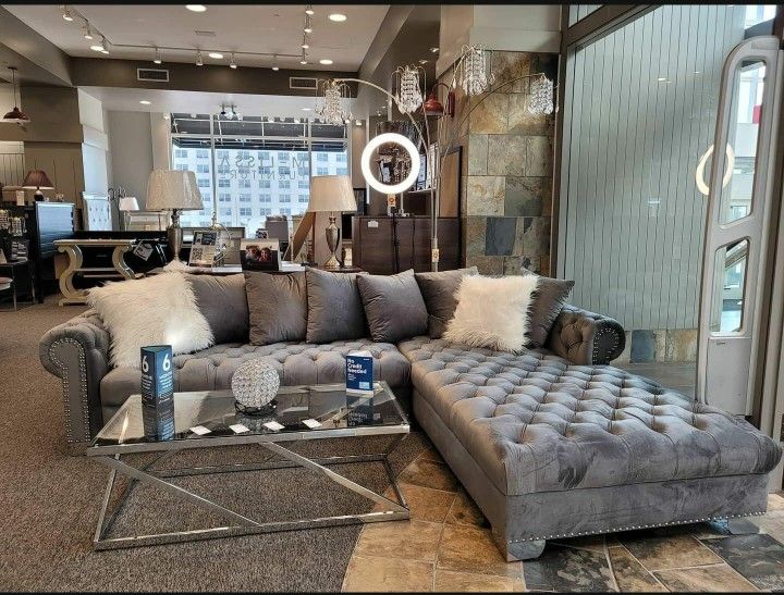 London Gray Velvet RAF Oversized Sectional / couch /Living room set