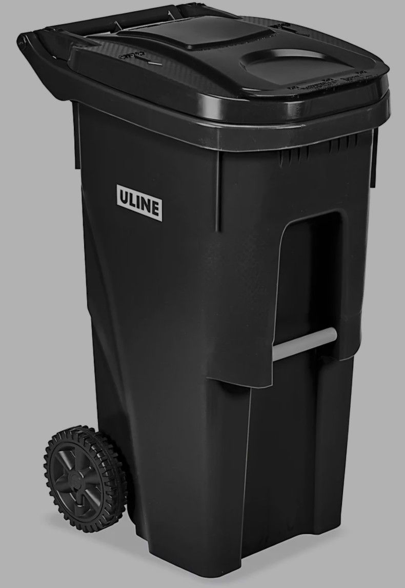 Uline Trash Can with Wheels - 35 Gallon, Black