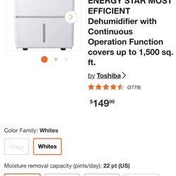 22-Pint 115-Volt ENERGY STAR MOST EFFICIENT Dehumidifier with Continuous Operation Function covers up to 1,500 sq. ft.