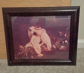 Vintage M.B. Parkinson "Cupid's Counselor" Framed Art Print - 17.5" x 14.5"