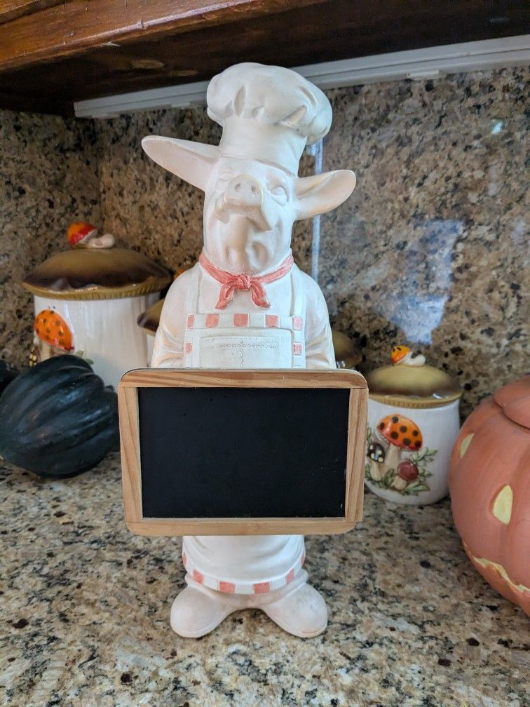 Vintage Large Plaster Pig Chef Statue/Figurine Holding A Chalkboard