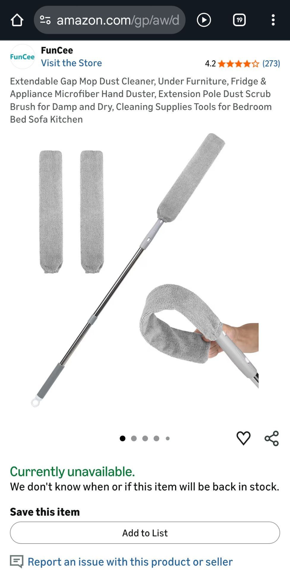 Extendable Gap Mop Dust Cleaner, Under Furniture, Fridge & Appliance Microfiber Hand Duster, Extension Pole Dust Scrub Brush for Damp & Dry, Cleaning