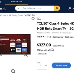 $100 almost new 50’’  4k roku TV