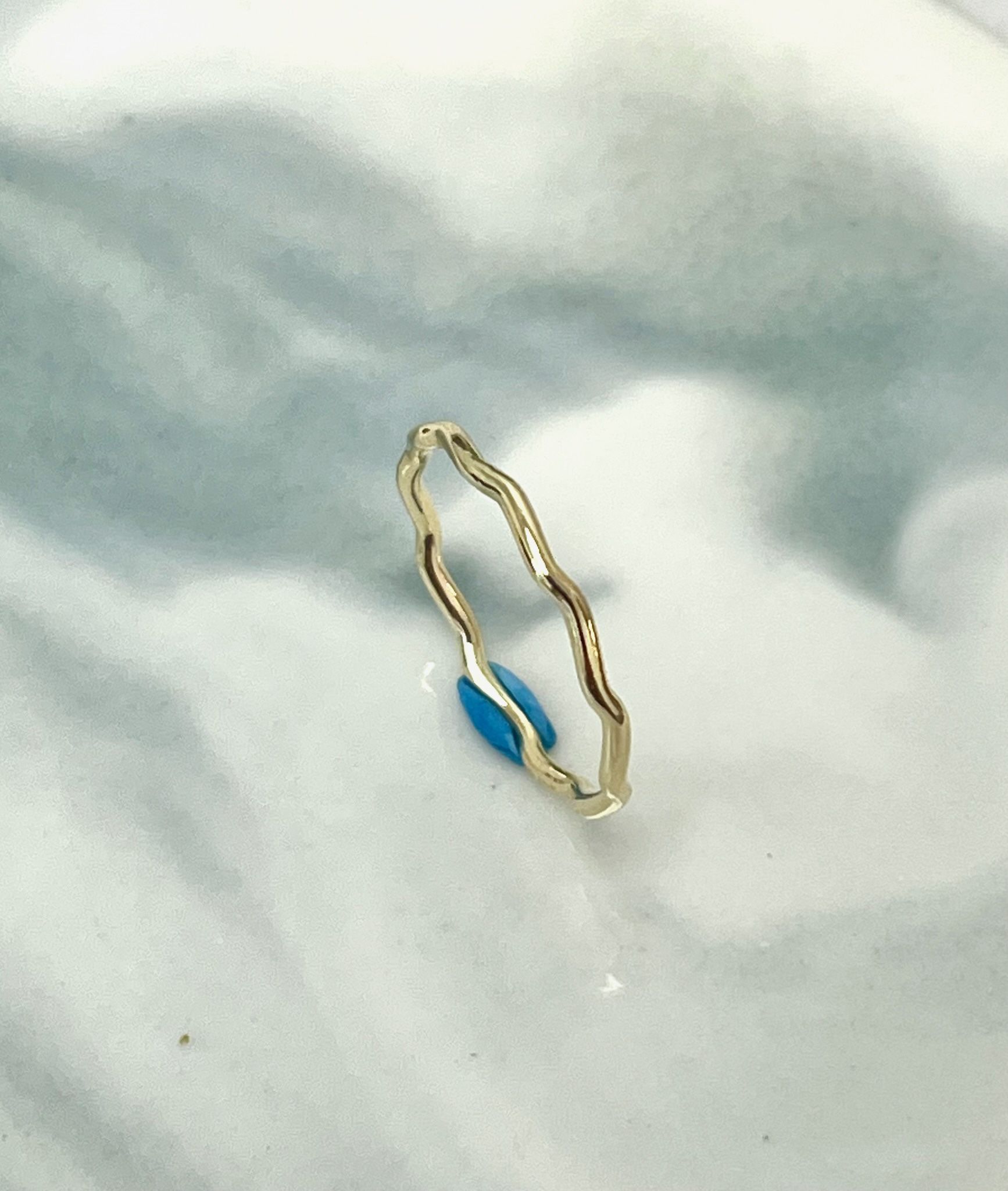 14K Gold Filled Vintage Thin Rings Women Minimalist Wave Accent Ring Unique