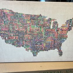 United States Cities Map Canvas Painting