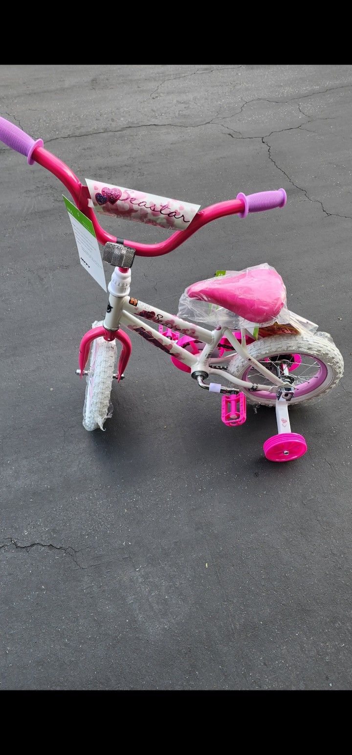 Huffy 12 in. Sea Star Kids Bike for Girls Ages 3 and up Years, Child, White, With Removable Training Wheels & Helmet(included)