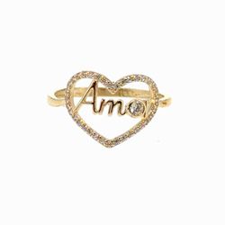 Woman’s Ladies 10k Yellow Gold CZ Cubic Zirconia Amor Love Ring Size 7.5 GP3136891