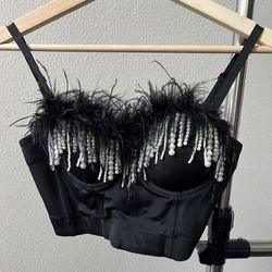Sexy Feather And Beads Ridge Corset Top 