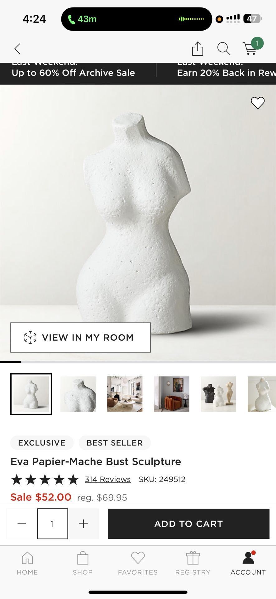 CB2 Eva Papier Mache Bust Sculpture - Pick Up @ Jersey city