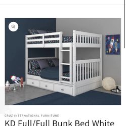 New White Bunk Bed Full Bed Over Full Bed With 3 Drawers 