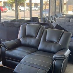 Black Imitation Leather Sofa Recliner Set 