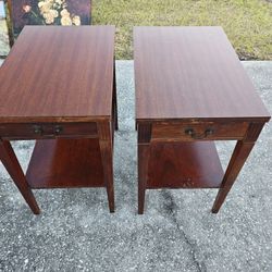 Vintage Mersman End Table Pair (2) - Needs Restoration - Mahogany Style w/ Drawer