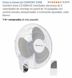 (#13353) Comfort Zone CZ16WR-EC 16-Inch Wall Mount Fan