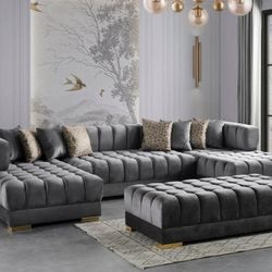 Ariana Gray Velvet Double Chaise Sectional

