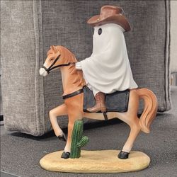 Ghost Cowboy Figurine Riding Horse Western Statue Halloween Decor Cactus NEW