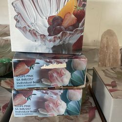 Mikasa Crystal Dessert Serving Set – Pink Rim (Like New, In Boxes)