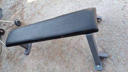 Power Lift fixed flat workout bench w wheels 48" professional gym equipment commercial