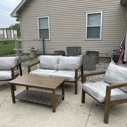 BRAND NEW Outdoor patio furniture set wicker & metal loveseat with 2 lounge chairs & coffee table
