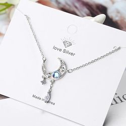 Female Moon Crystal Necklaces Pendant 925 Sterling Silve