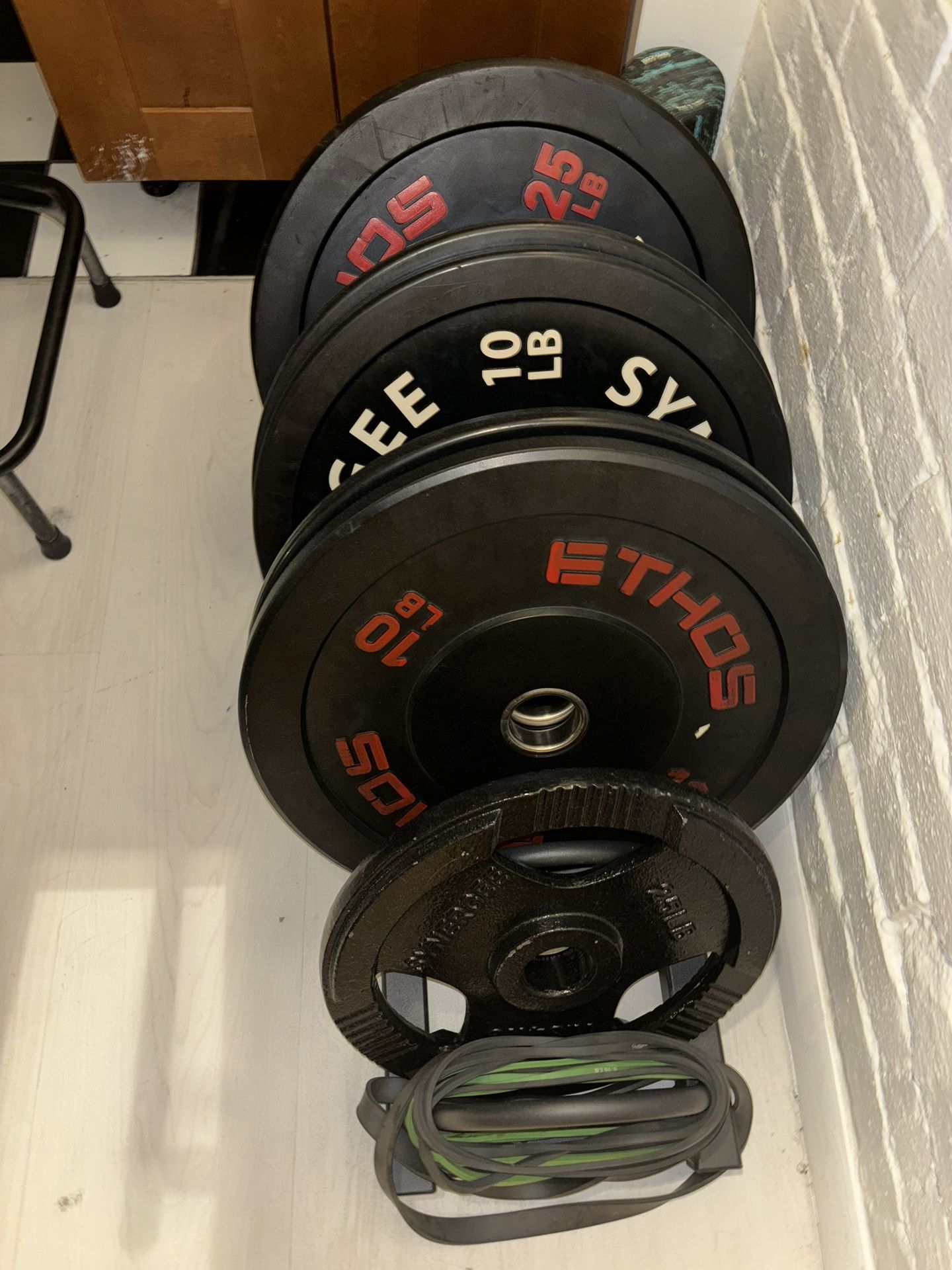 45 lb Barbell & 6 Rubber Bumper Plates