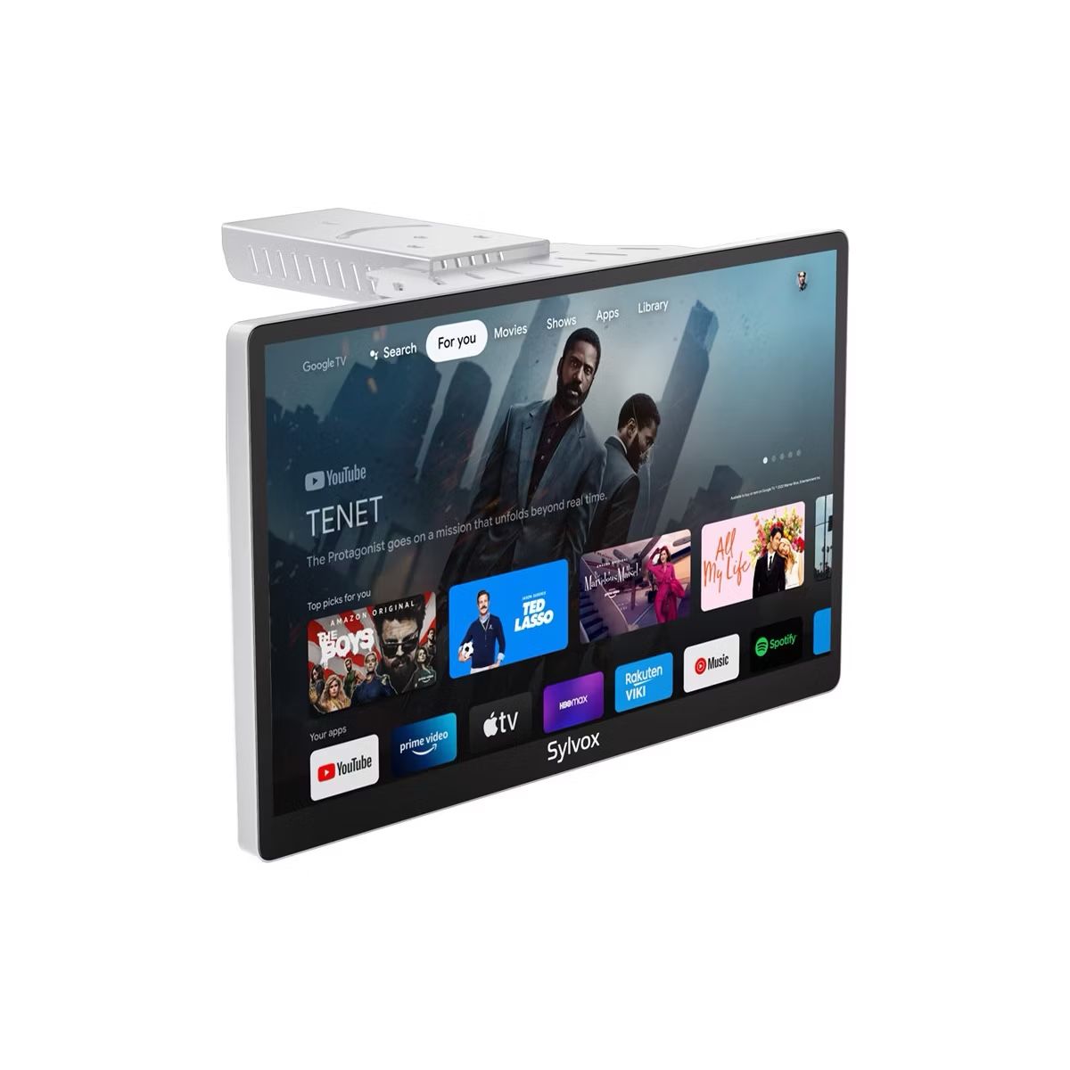 SYLVOX 15.6" Smart Kitchen TV, 1080P FHD Flip-Down Under Cabinet TV, Newest Google TV with App Store, Google Assistant, 12-Volt Smart TV for Kitchen