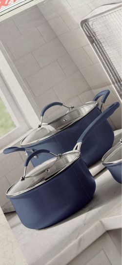 17 pieces Blue Nonstick Cookware Set with Glass Lids