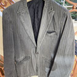 New Man Denim Gray & Blue Striped Men’s Sport Blazer Rare 