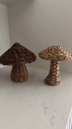 Woven Rattan Mushroom Decor Set of 2
