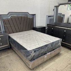 New Grey Bedroom Set With LED Light (King/Queen/Full)
