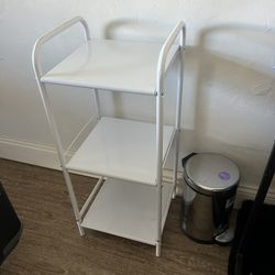 Small White Metal Shelf (3-Tier) & Stainless Steel Step Trash Can