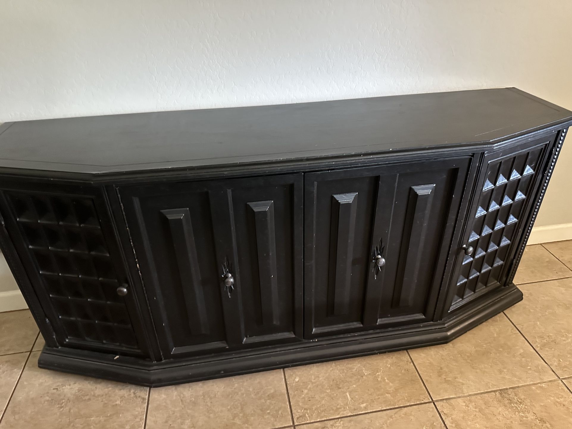 Black Wood Bar Console Buffet Entertainment Center TV Stand Dresser Hutch