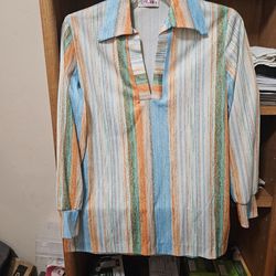 Aladdin Polyester L/S Stripped Shirt Md1970s