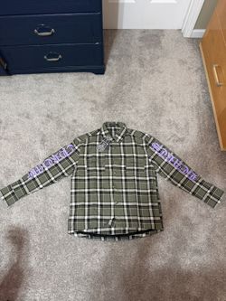 Chrome Hearts Green Plaid Button Up Shirt Medium • Purple Sleeve Print • New 