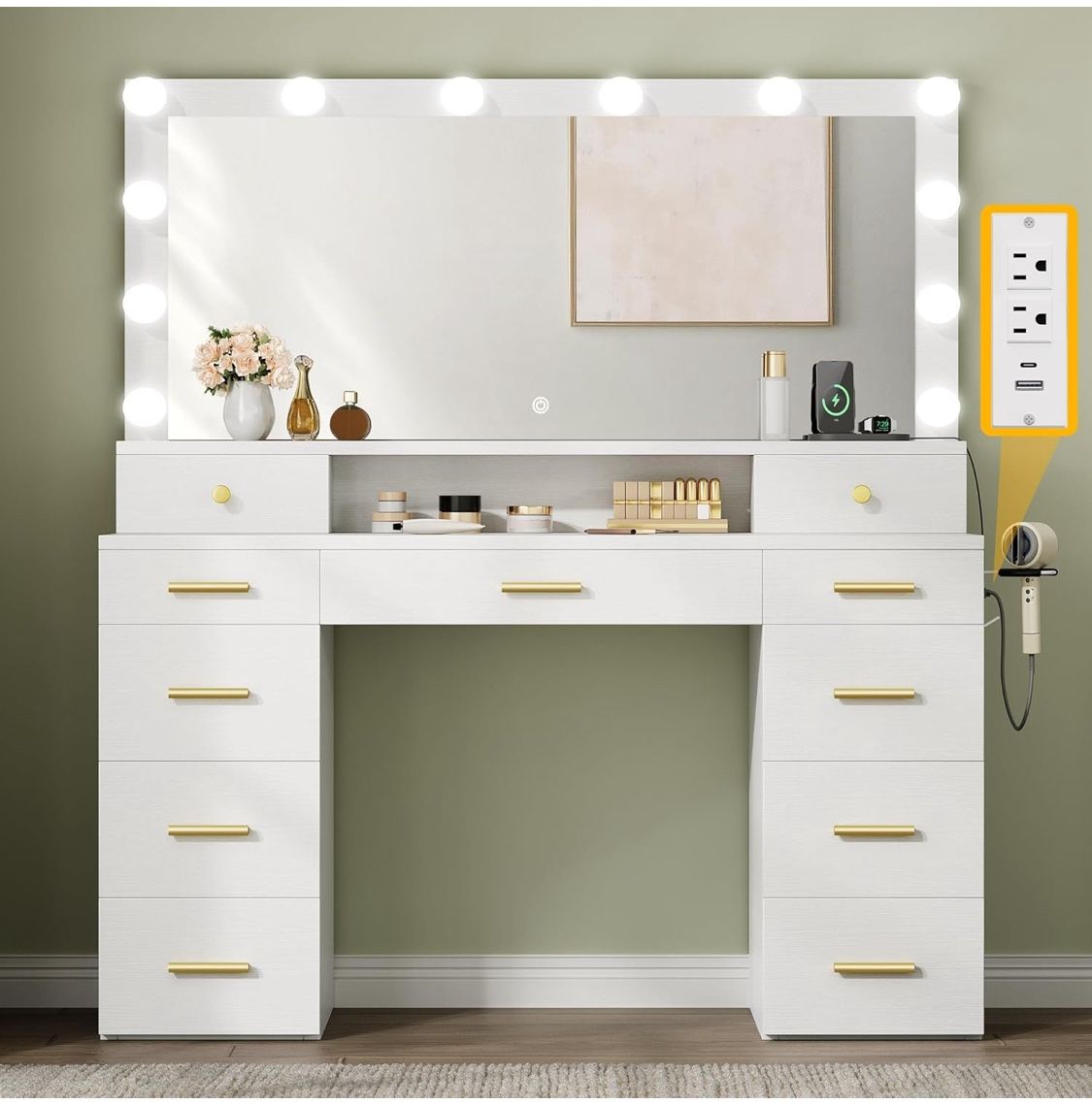 Brand New Large Vanity Desk with Mirror And Lights