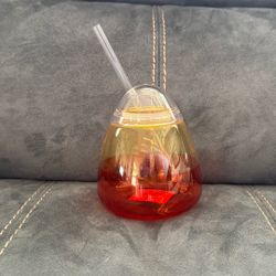 New With Tags Candy Corn Plastic Cup With Straw Halloween