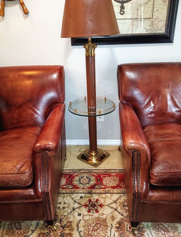 Stunning George Smith Chelsea Signature hand-dyed full-grain cognac brown leather armchairs