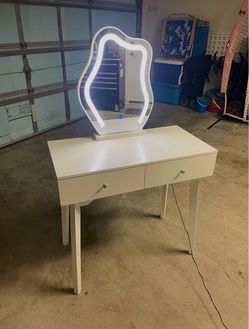 White Vanity Desk with LED Mirror