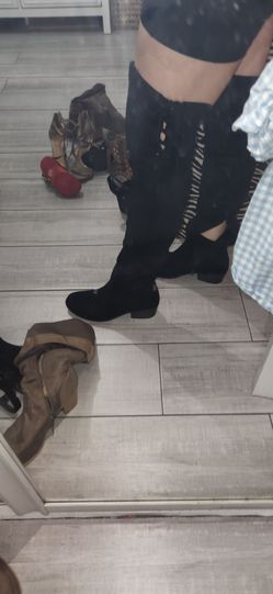 Black Suede Over-the-Knee Cutout Boots