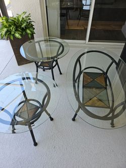 Outdoor glass patio tables set of 3