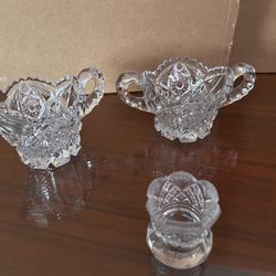 Crystal Cream And Sugar Bowls And Toothpick Holder