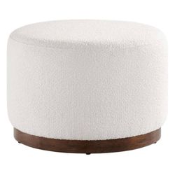 0942 Large 23" Round Boucle Upholstered Upholstered Ottoman