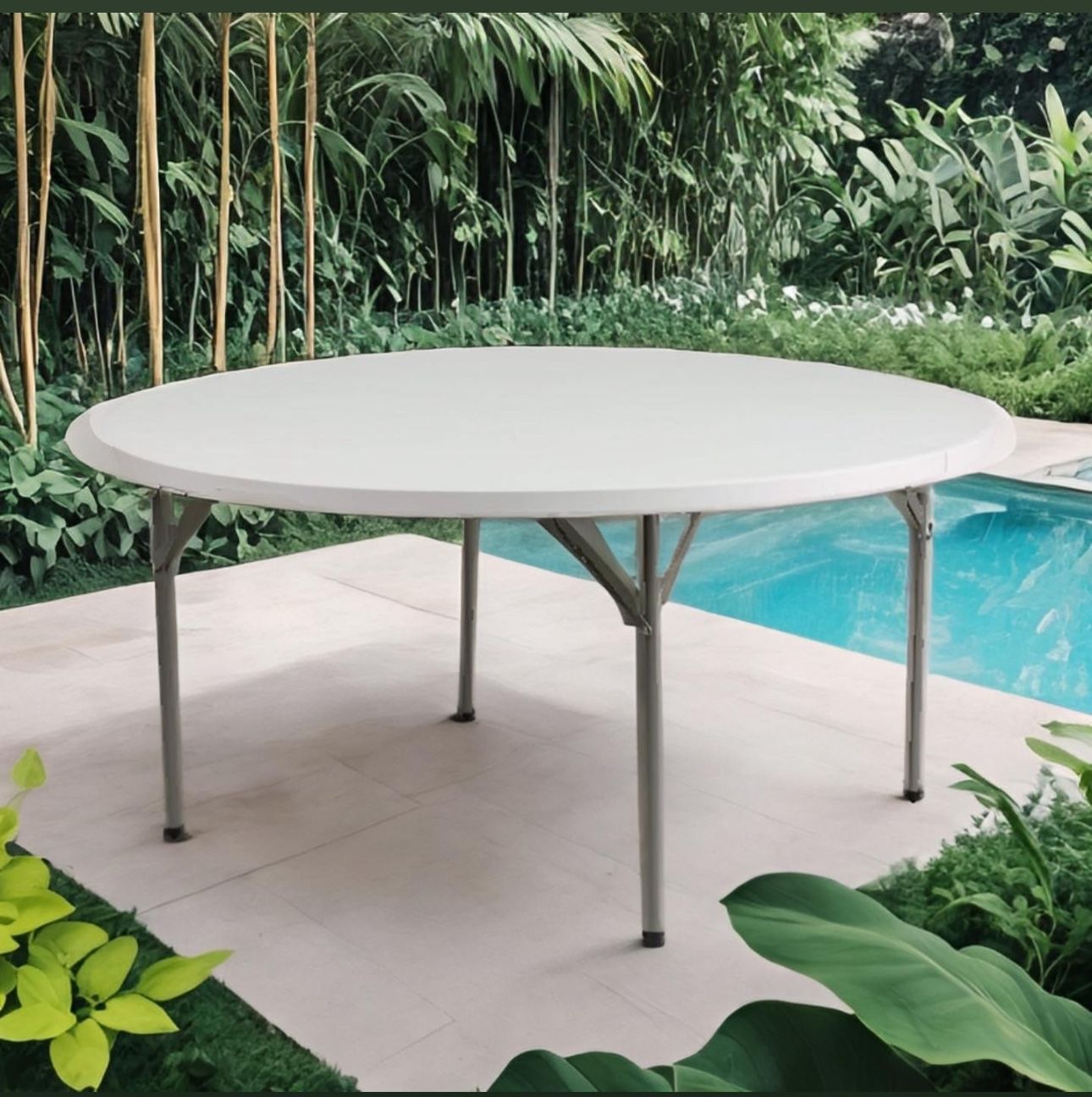 5' Feet Round Plastic Folding Event 5ft Round Table with Carrying Handle, Bi-Fold Portable Banquet Table for Indoor