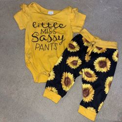 Baby Girl 2-Piece Onesie and Pants Set 3-6M