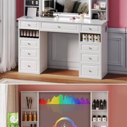 Makeup Vanity. Brand New. In Box. USB, Bluetooth Lighted Makeup Mirror